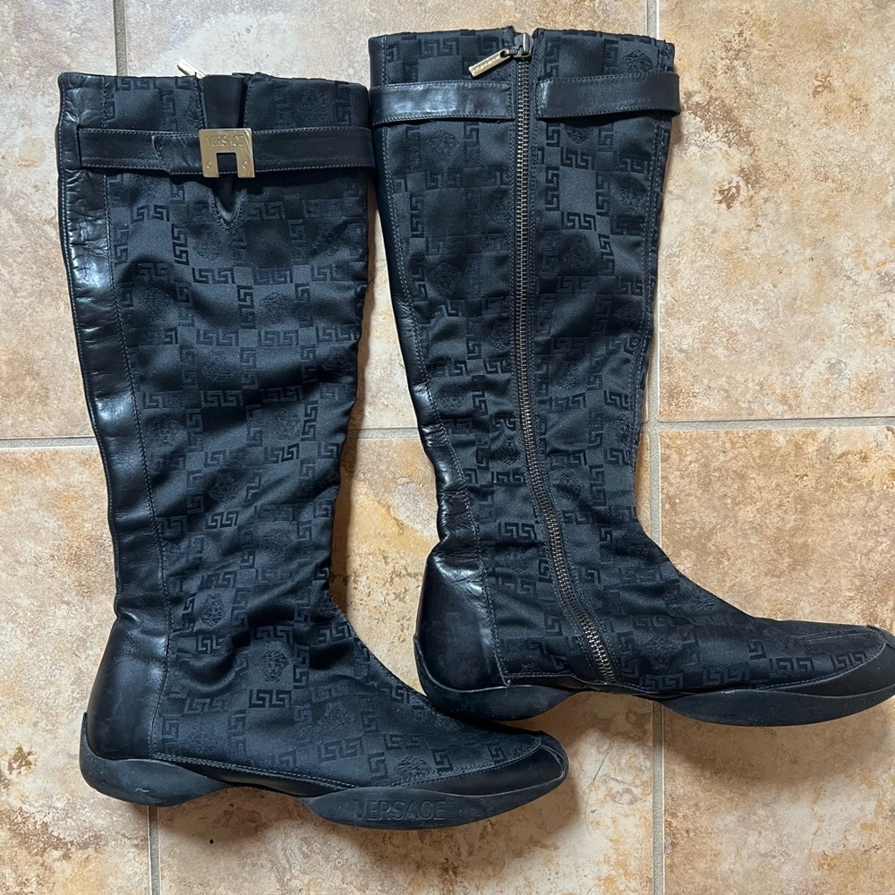 Versace Black Patterned Boots